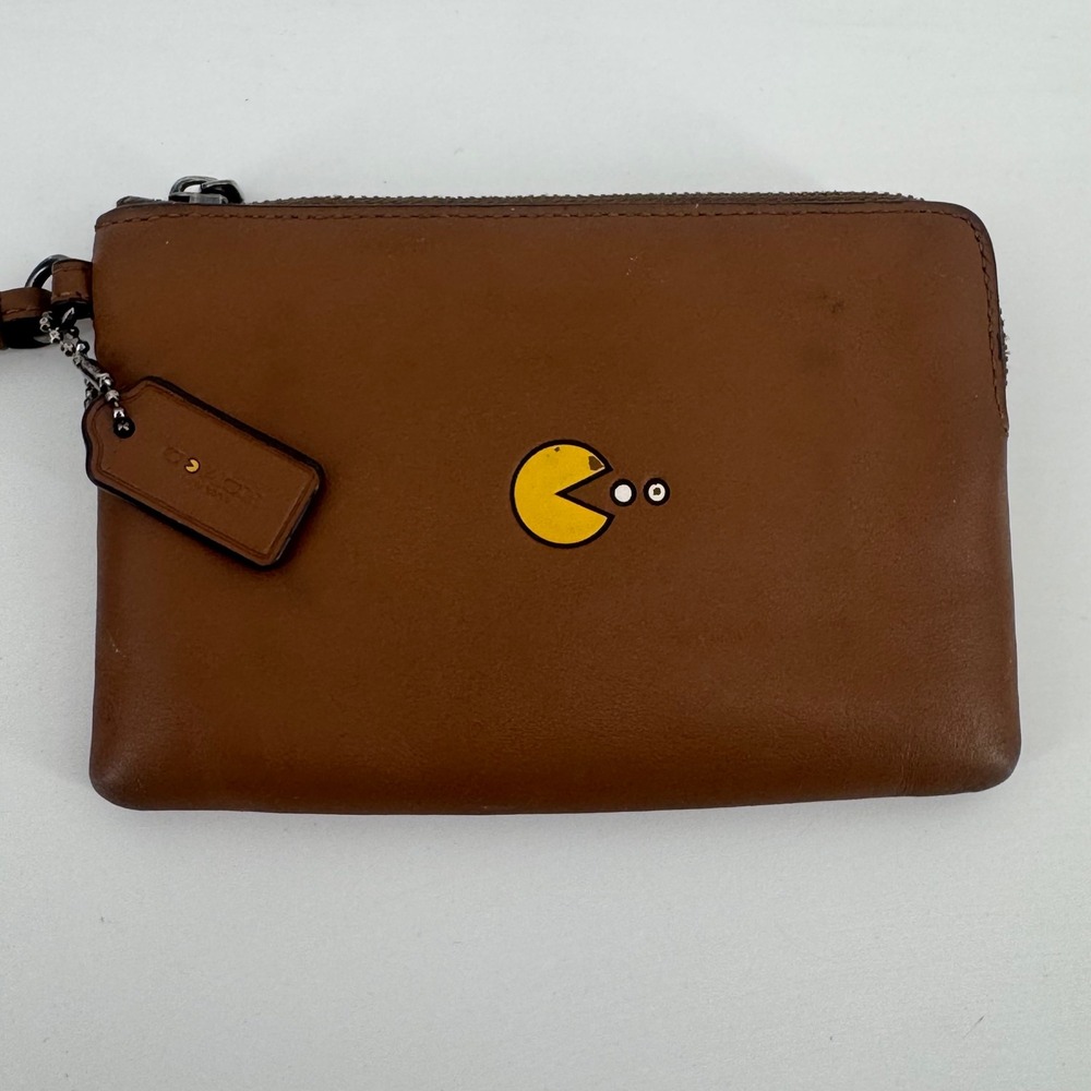 Coach x Pac-Man Limited Edition Leather Wristlet Saddle Brown F54841 - Picture 2 of 6